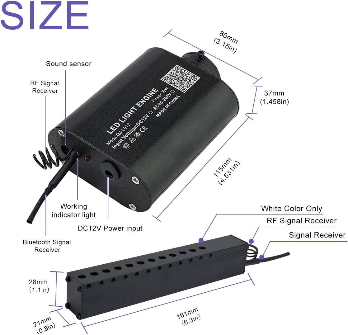 Dimension for 16W RGBW Rolls Royce Roof Lights with Meteor | STARLIGHTheadliners.shop