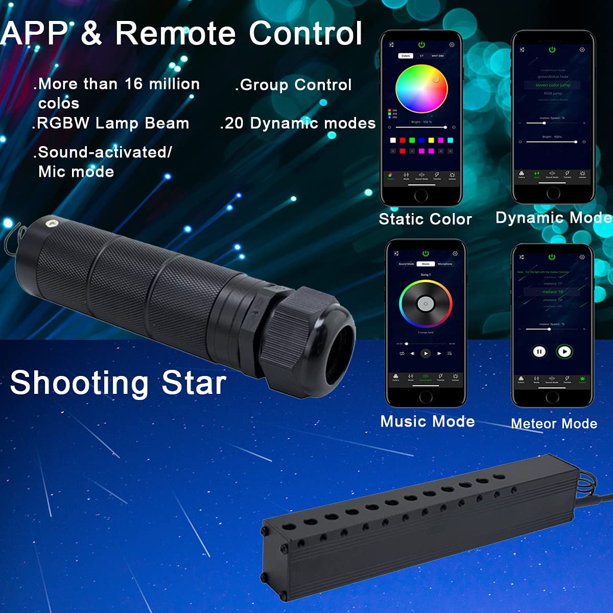 APP Control for 6W RGB Fiber Optic Starlight Headliner Kit with Shooting Stars | STARLIGHTheadliners.shop