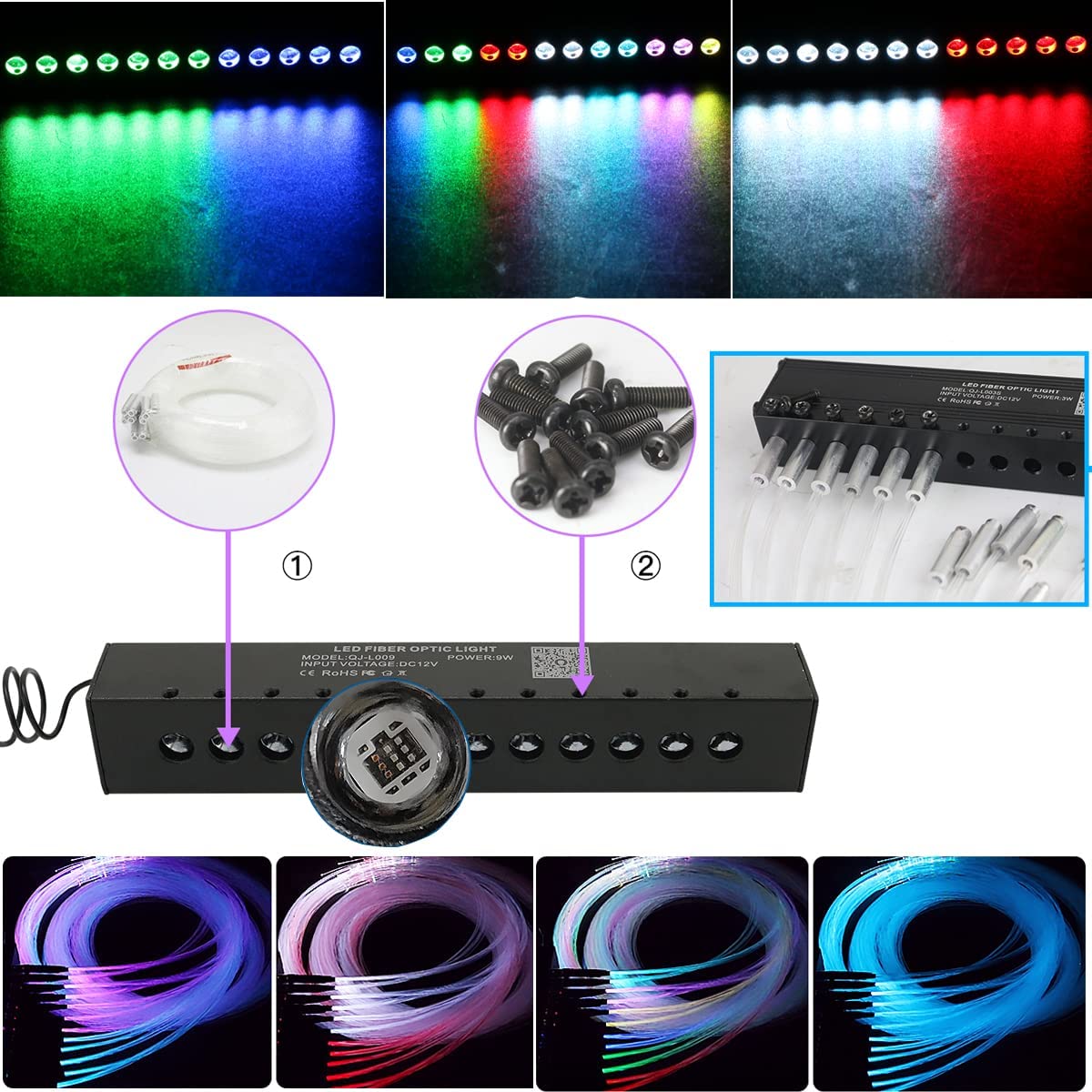 2x10W Twinkle Dual Color Fiber Optic Lighting Kit with RGB Shooting Star for Car Truck & Home Theaters