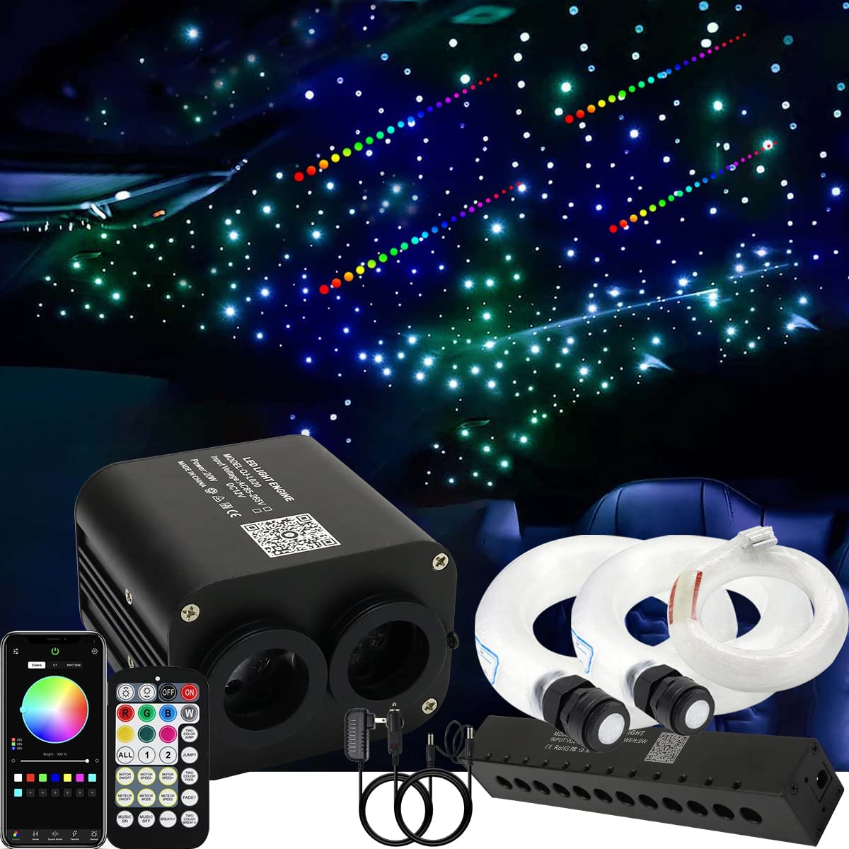 2x10W Twinkle Dual Color Fiber Optic Lighting Kit with RGB Shooting Star | STARLIGHTheadliners.shop