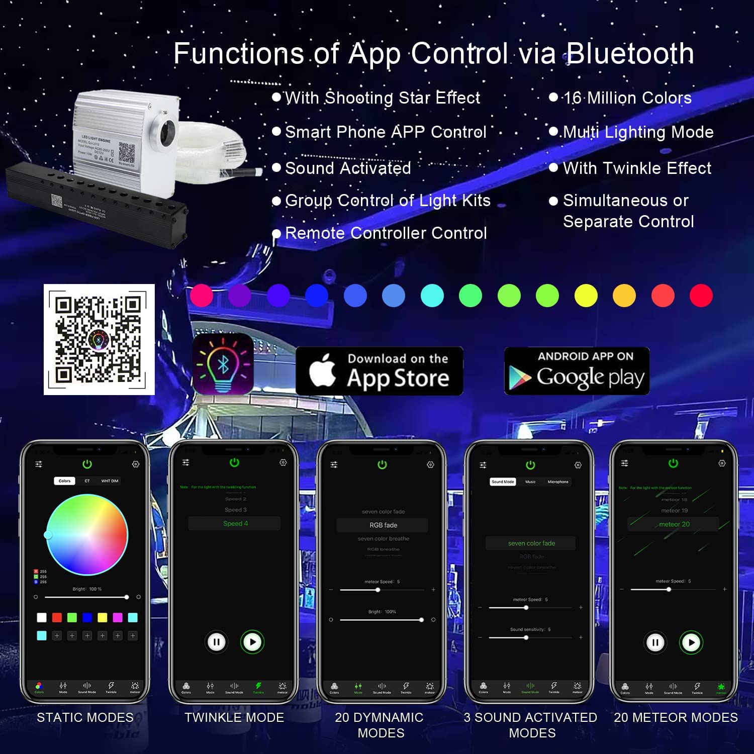 Bluetooth APP for 10W Twinkle RGBW Rolls Royce Star Lights with Meteor | STARLIGHTheadliners.shop