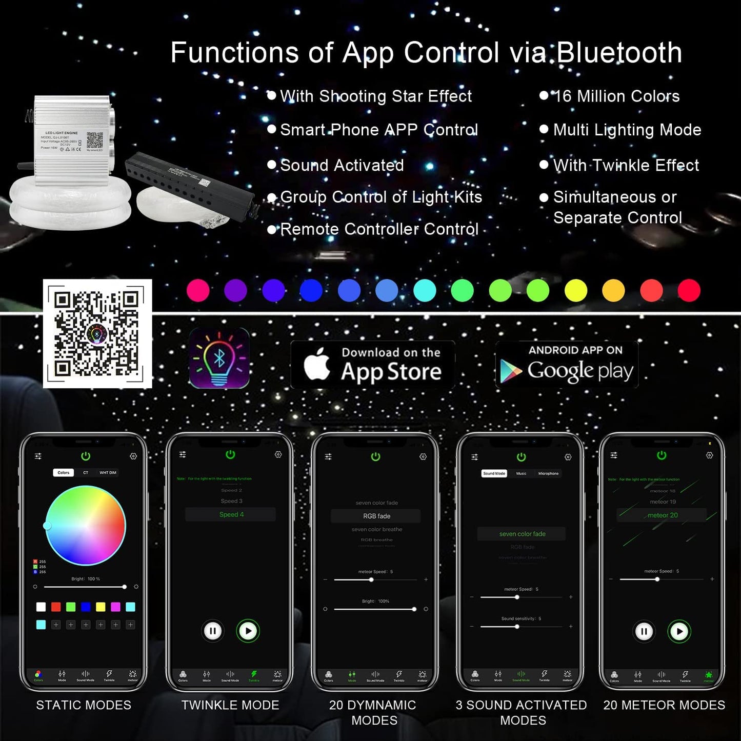 Bluetooth APP for 2x8W Twinkle RGBW Rolls Royce Ceiling Stars with Meteor | STARLIGHTheadliners.shop