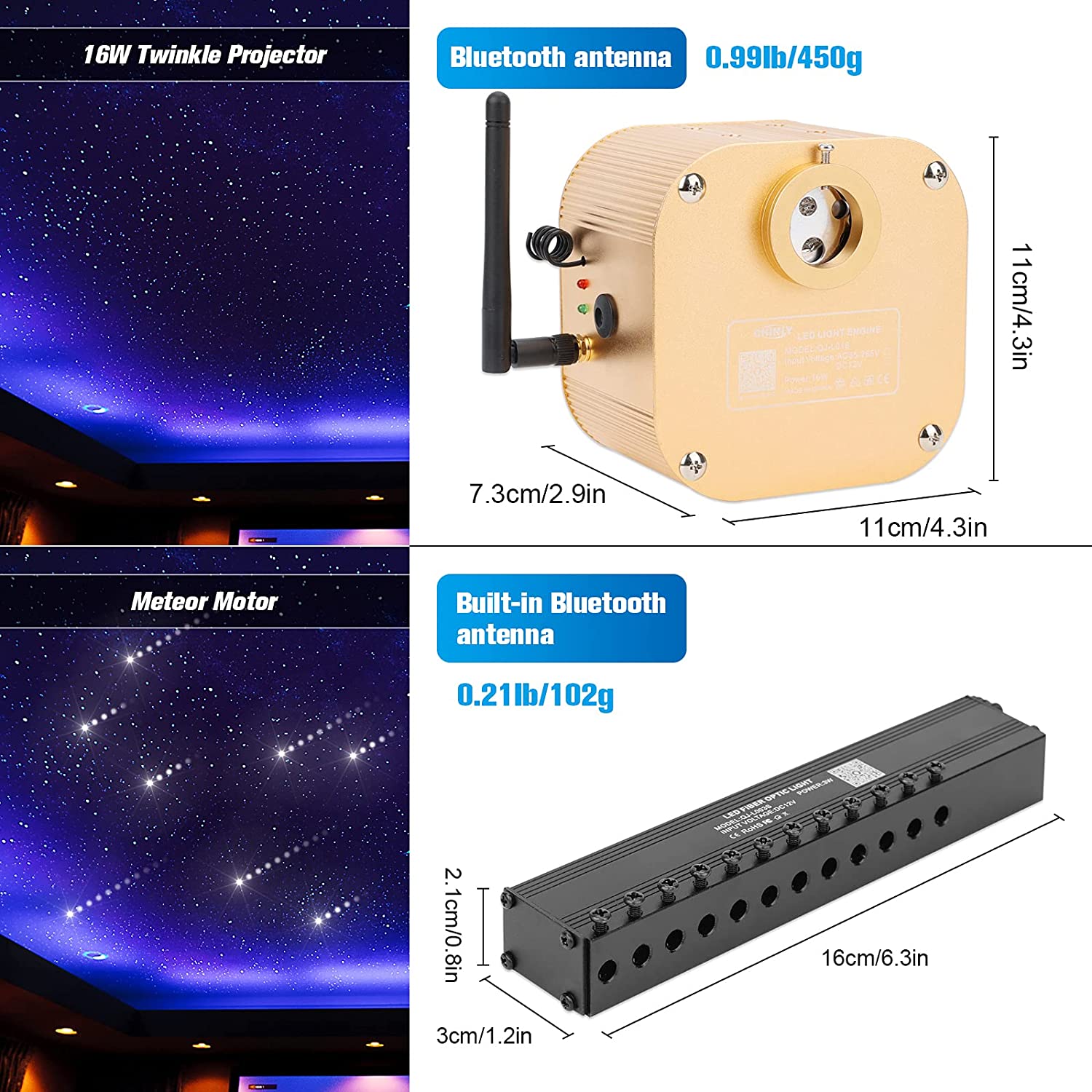 Size for 16W Twinkle RGBW Rolls Royce Roof Stars with Meteor | STARLIGHTheadliners.shop