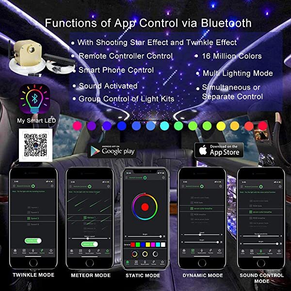 Bluetooth APP for 16W Twinkle RGBW Rolls Royce Roof Stars with Meteor | STARLIGHTheadliners.shop